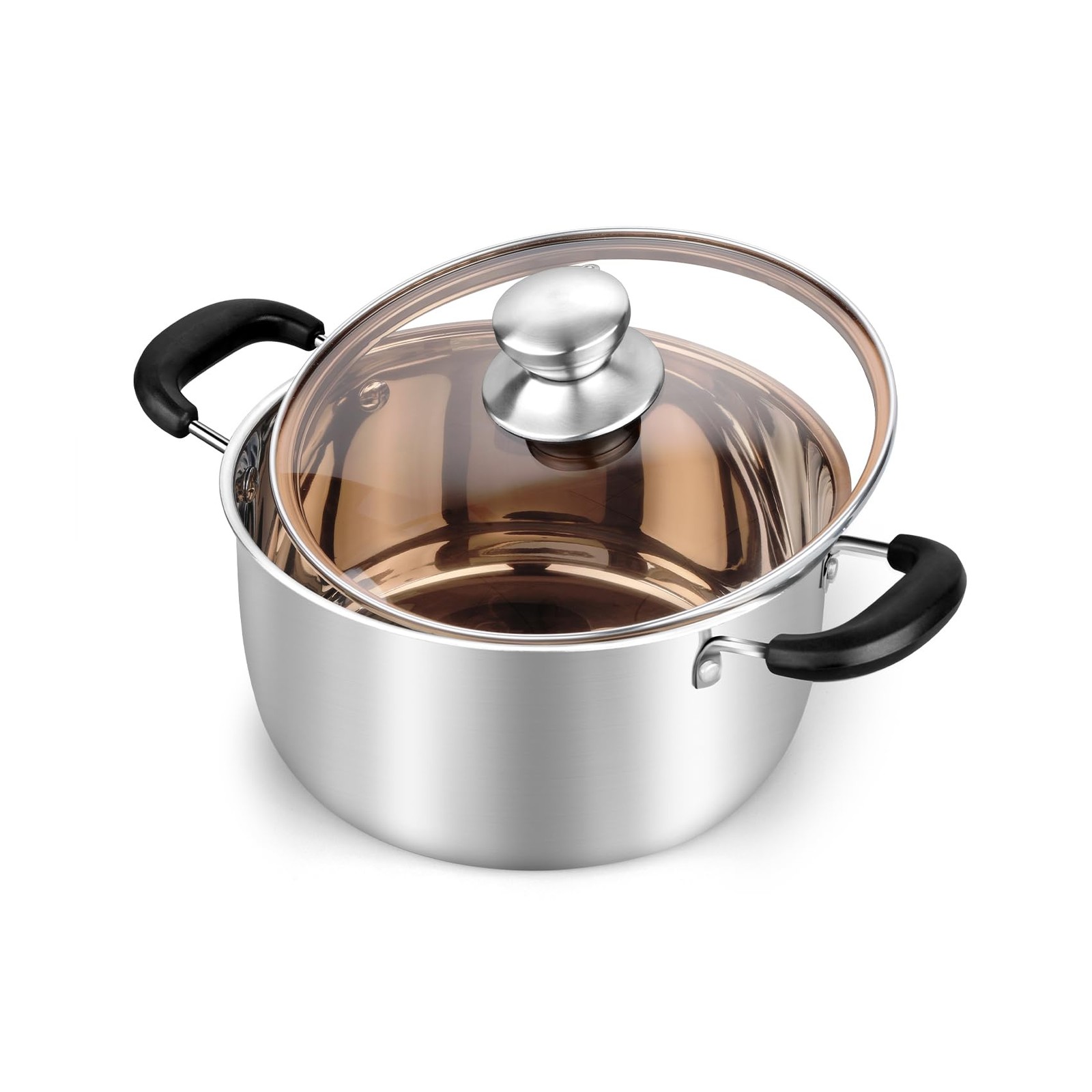 TeamFar 3 Quart Stock Pot, Stainless Steel Stock Pasta Soup Pot with Lid, Tem…
