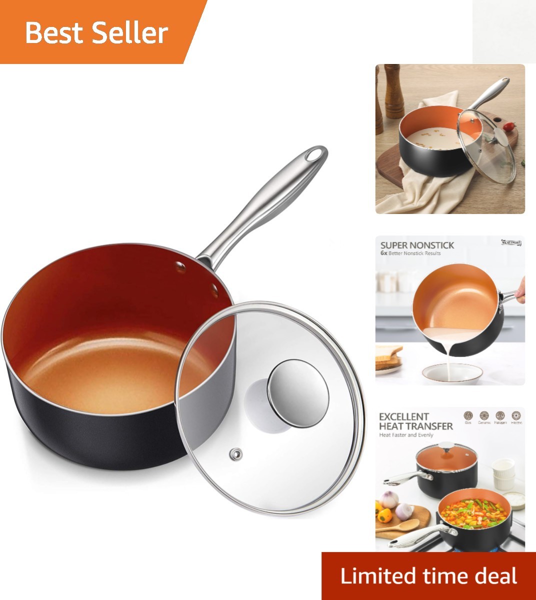 Ergonomic 2 Qt Nonstick Sauce Pot with Heat-Resistant Lid – Induction Compatible