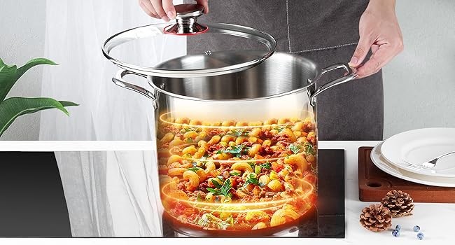 12QT Large Stainless Steel Stock Pot with Lid, Tri-ply Cooking Soup Stockpot