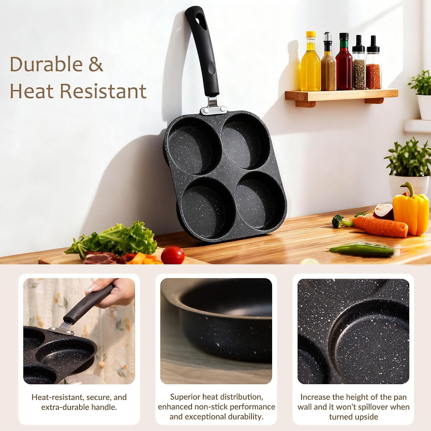 Egg Frying Pan, 4-Cup Nonstick Granite Omelette Skillet Pancake Pan and