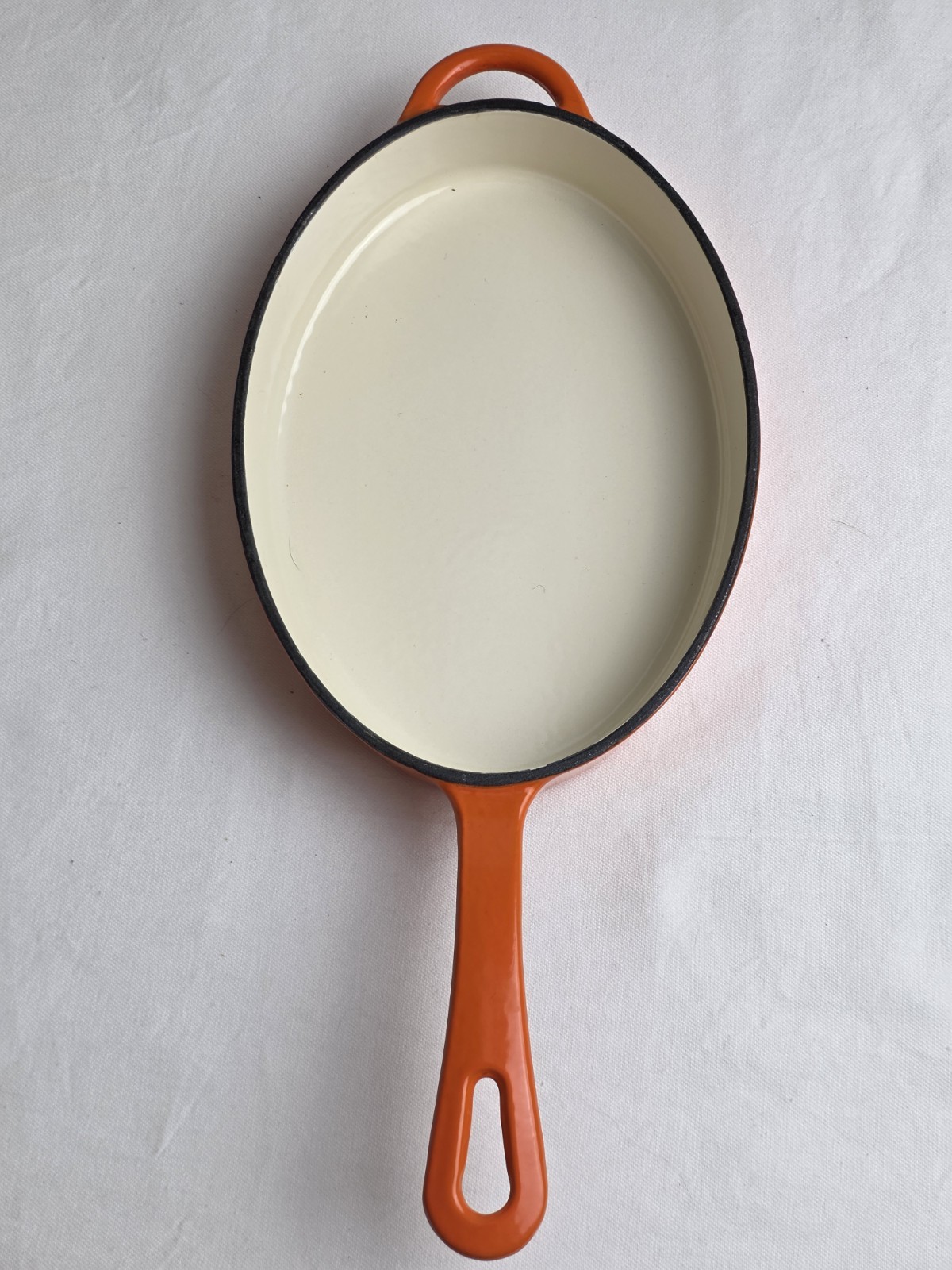 TECHNIQUE Enameled Cast Iron Orange Oval Skillet Fry Pan Fajita Griddle
