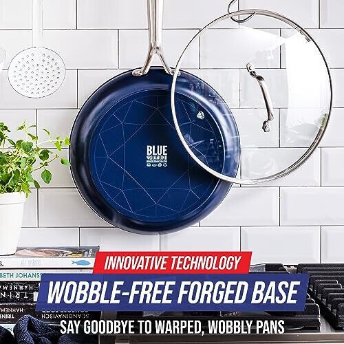 Blue Diamond 12″ Nonstick Frying Pan with Lid, Diamond Infused PFAS & PTFE-Free