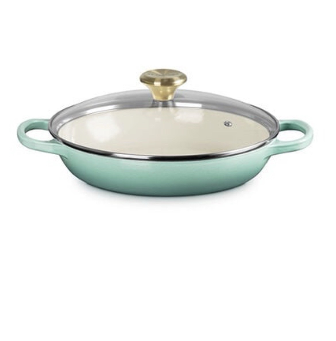 Le Creuset Buffet Cast Iron Casserole Glass Lid 3.5 qt Sage Green France NEW Pan