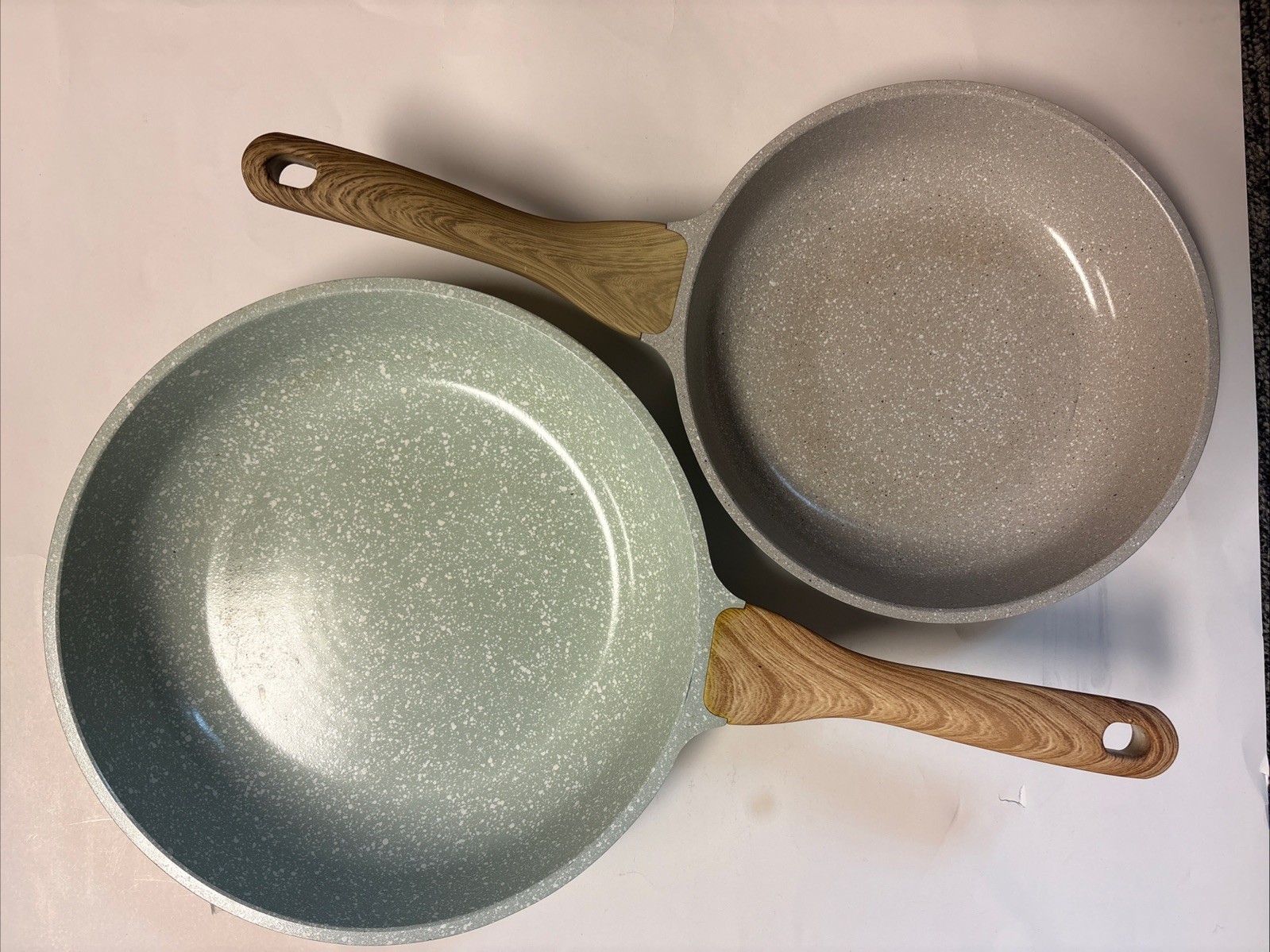 Masterclass Premium Cookware Ceramic Skillet Set: 12 inch Green & 10 inch Beige