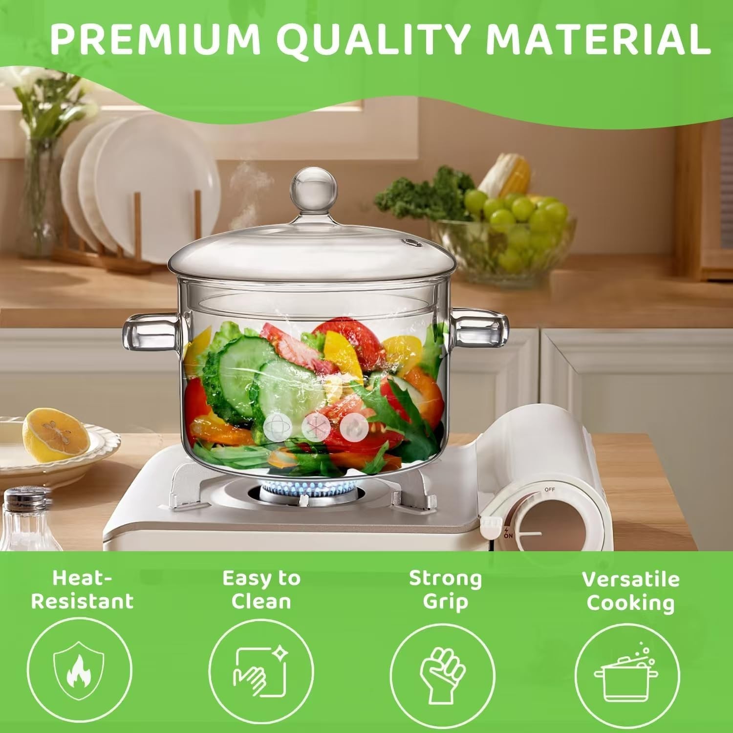 Glass Pots for Cooking on Stove, 1.5L/50oz Glass Cooking Pot with Lid, Heat-R…