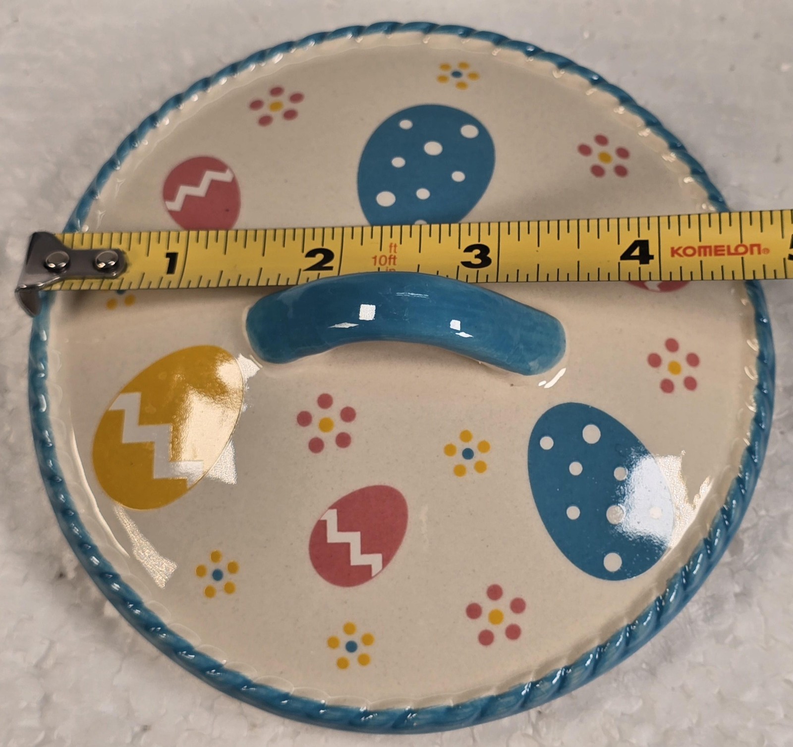 Temp-tations Tara Easter Egg Covered Dish Blue Handles Small 16oz Ceramic Spring