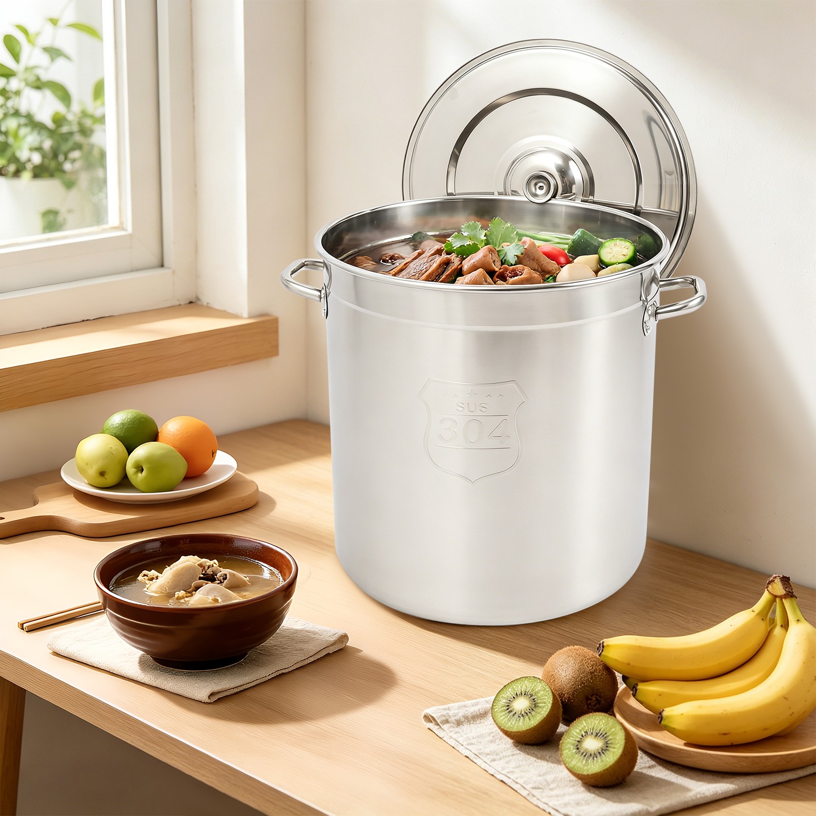 48L Stainless Steel Pot Large Cooking Pot with Lid Stainless Steel Soup Pot