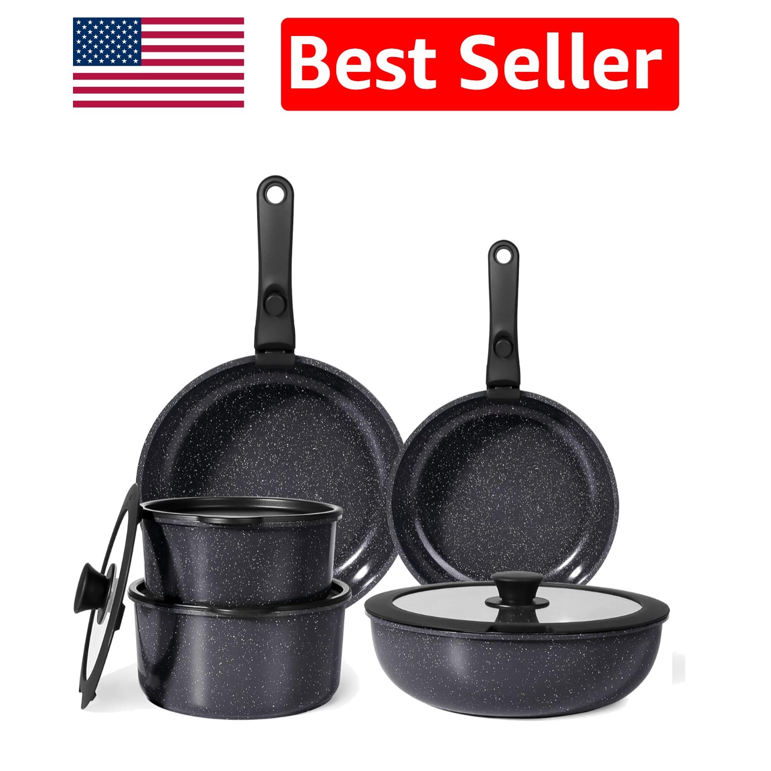 Compact 11-Piece Ceramic Nonstick Cookware Set Ideal for RVs & Small Kitchens