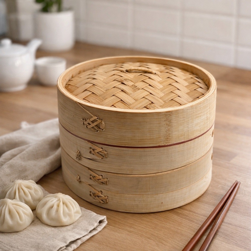 8″ Bamboo Steamer Basket 2-Tier with Lid Asian Cooking Dumpling Bao