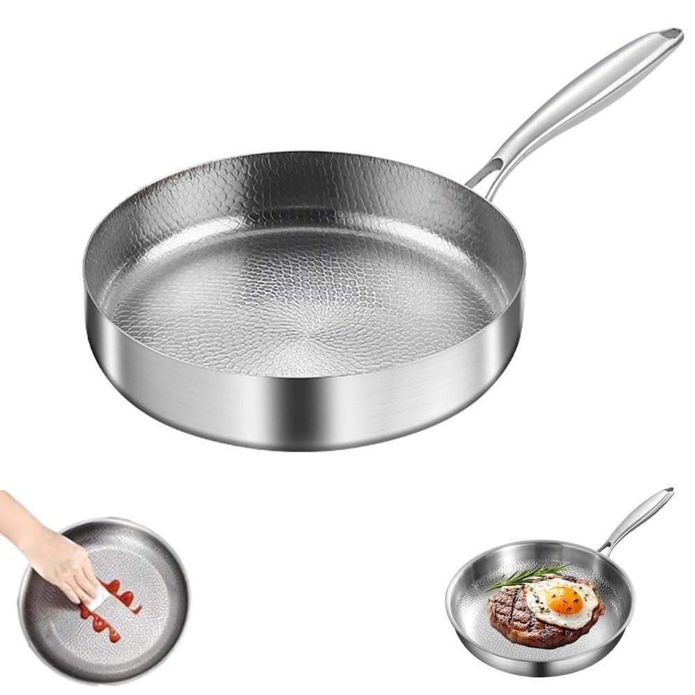 Titanium Hammered Pan with Lid, Multifunctional Ultra-Durable Scratch-Resista…