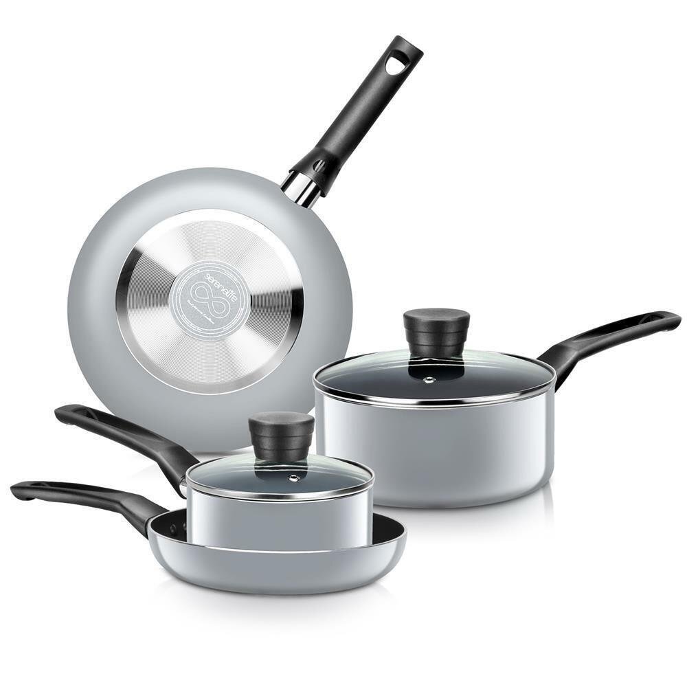 Serenelife Kitchenware Pots & Pans Set – Kitchen Cookware, Black Non-Stick-Gray