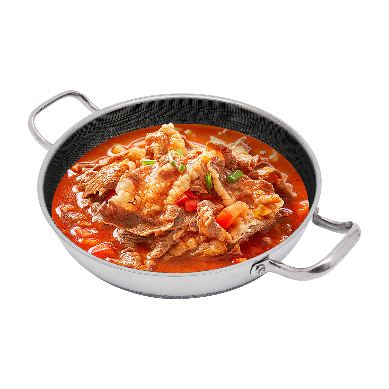 32cm Stainless Steel Non-Stick Pan with Lid and Easy Carry Handles