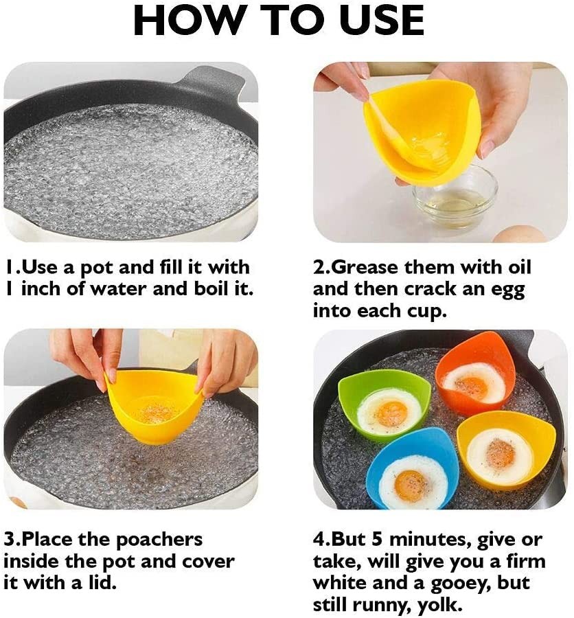 4 Pack Silicone Egg Poacher Cups Nonstick Cooking Molds for Stovetop Air Fryer