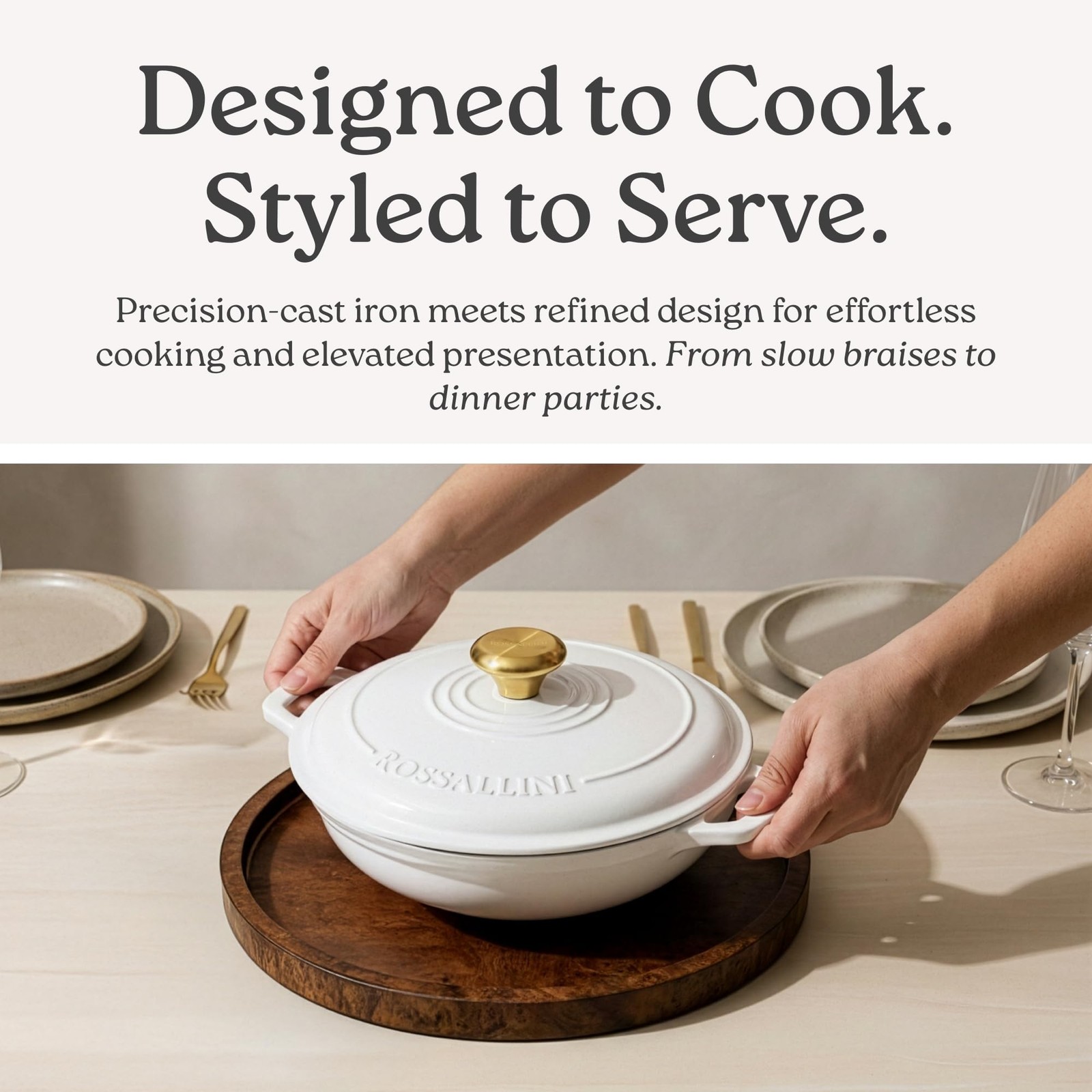 Rossallini Signature Enameled Cast Iron Braiser Non-Stick Serving Pot Tight
