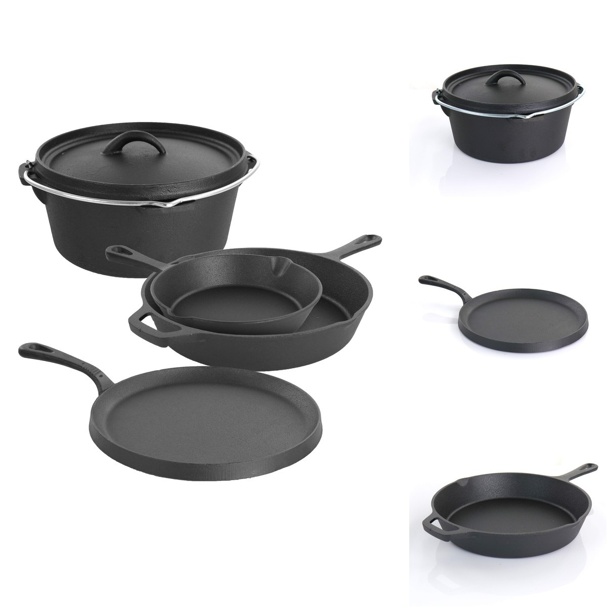 Megachef Assorted Pre-Seasoned Oven Safe Cast Iron Cookware Set 5 Piece Black