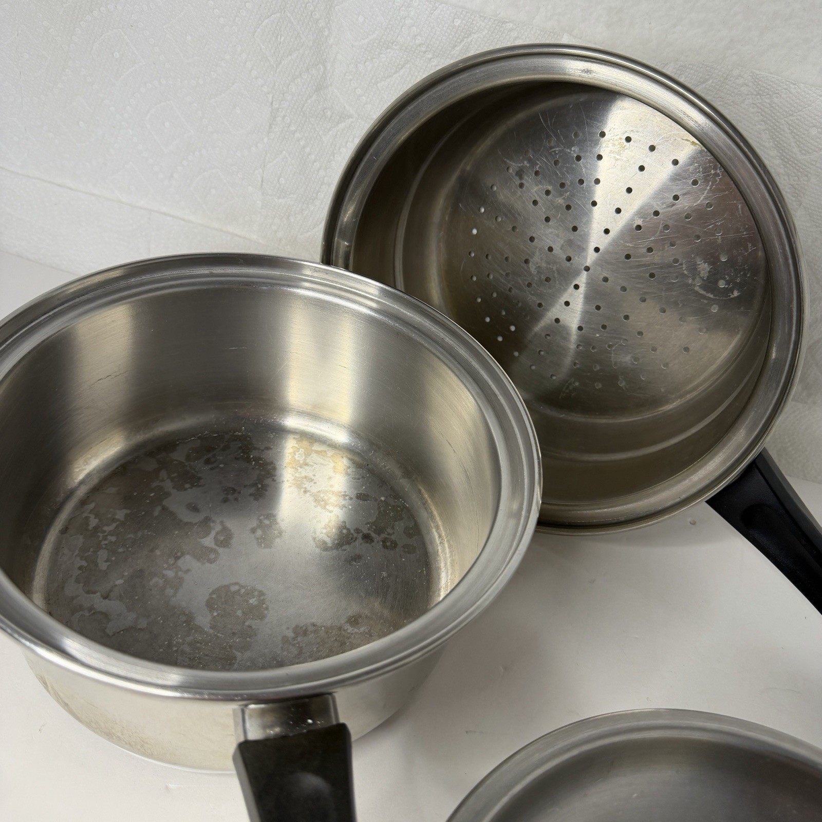 VAPO SEAL Sauce Pan 9” w Steamer Basket & Lid 7 Ply Surgical Stainless Steel