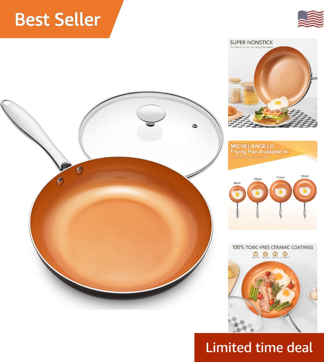 Ergonomic 8 Inch Fry Pan with Sturdy Lid – Non-stick Ceramic & Titanium Coating