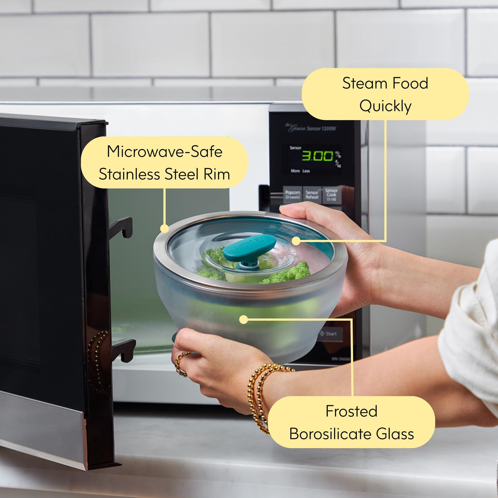 Glass Microwave Steamer Container 4 Cup Food Storage Airtight Vented Lid Plastic