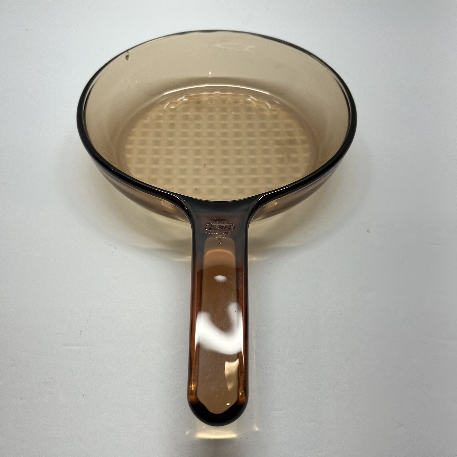 Corning Ware Visions Amber Pyrex 7″ Waffle Bottom Fry Pan Made in USA Vintage