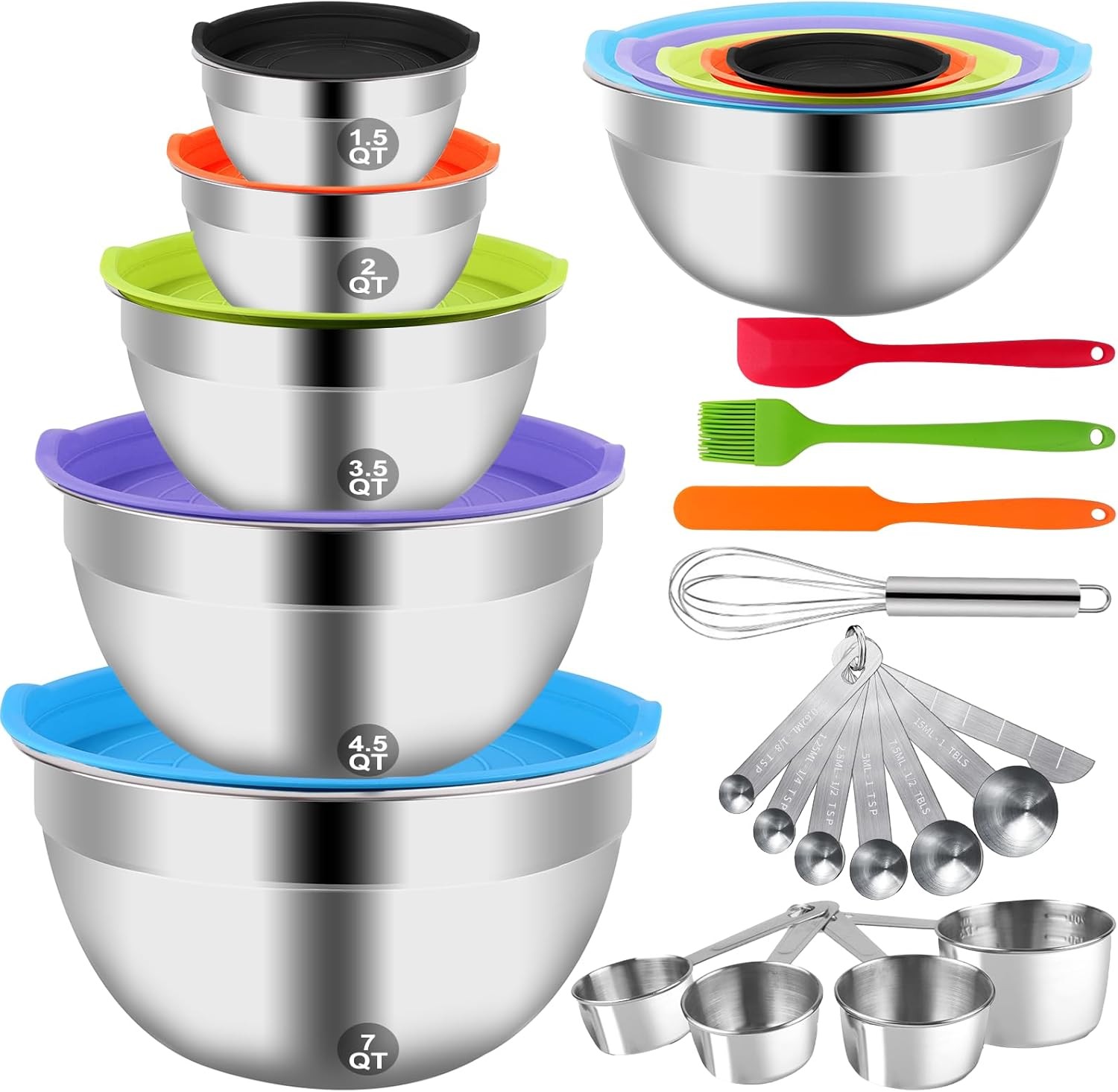 Mixing Bowls with Lid Set, 25PCS Kitchen Utensils Metal Bowl Stainless Steel