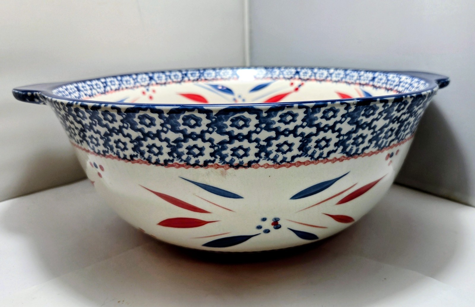 Temptations Tara Old World Red White Blue 4QT MIXING BOWL Firework Fetti 10¾”x4½