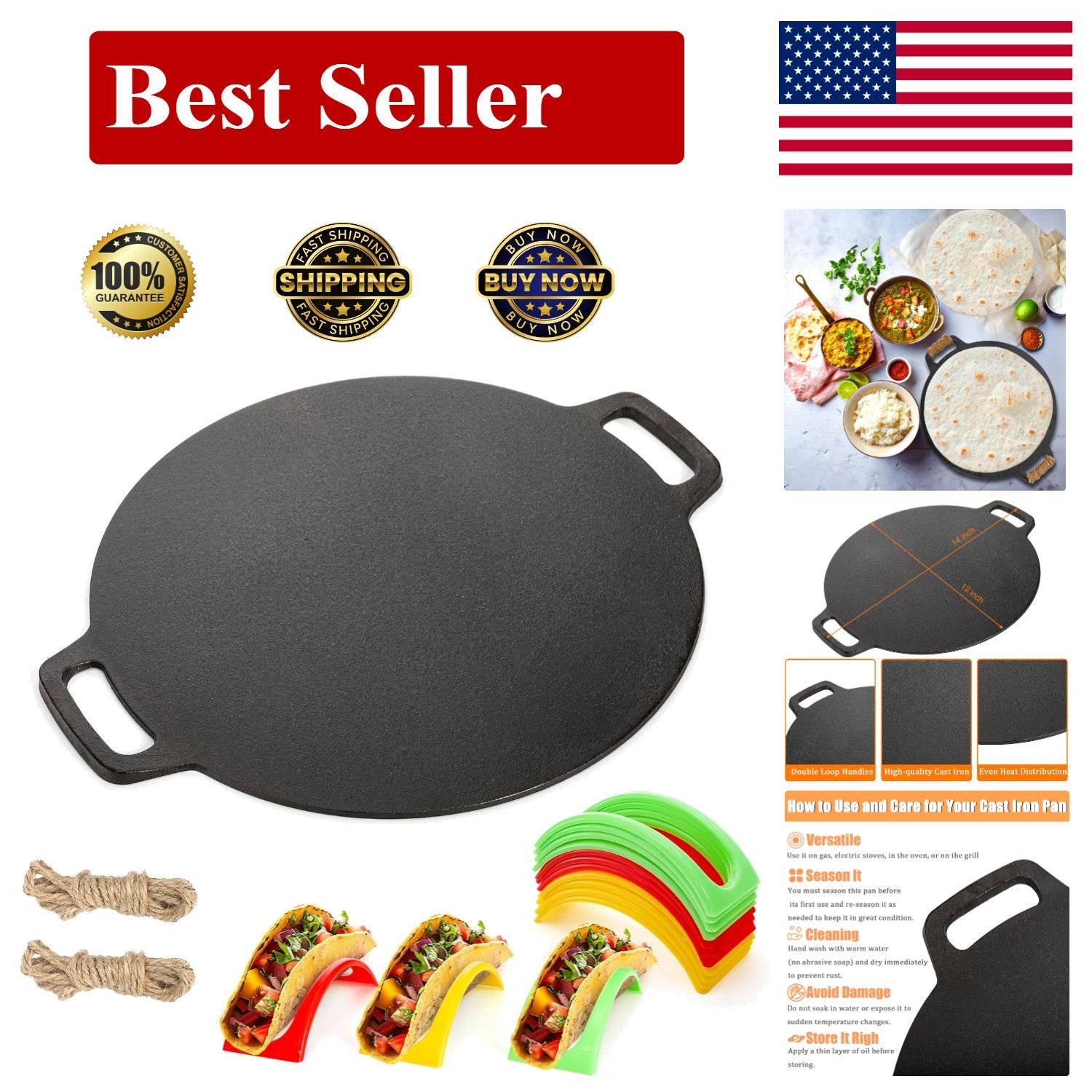 Heavy Duty Tortilla Cast Iron Griddle Oval Skillet Comal Para Tortillas Flat Pan