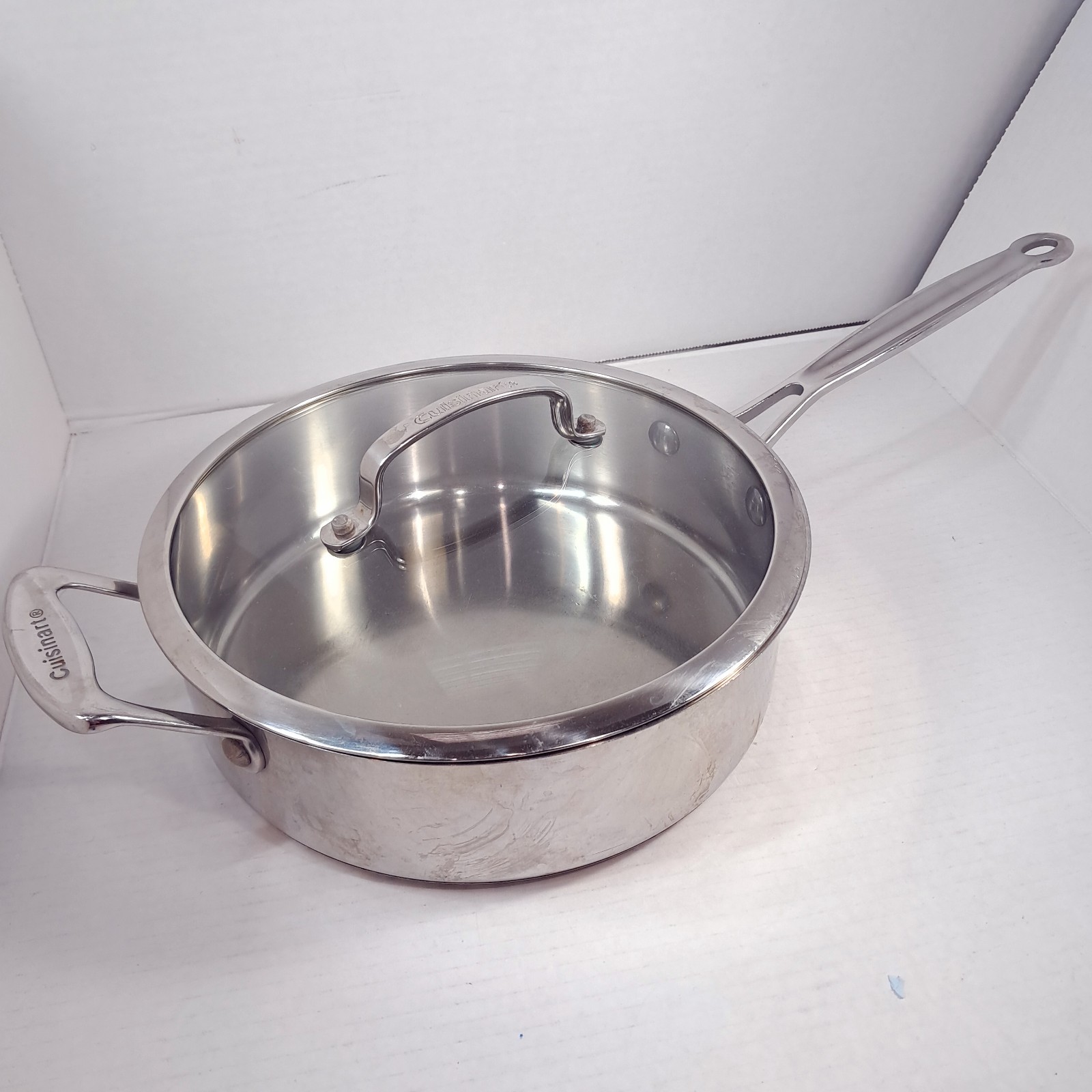 Cuisinart 3.5qt quarter Saute Pan Long Handle lid 18/10 Stainless Steel #733-24H
