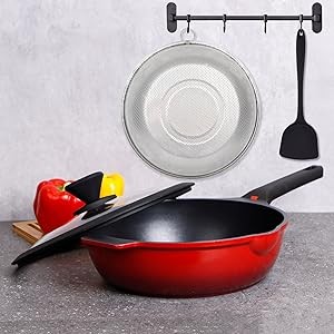 Nonstick Deep Frying Pan Skillet with Lid, 12 inch/ 5.5 QT Saute Pan with