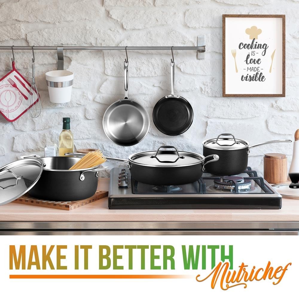 NutriChef 8-Pc 4-Ply Cookware Set – Stylish Pots & Pans w/Steel Handles