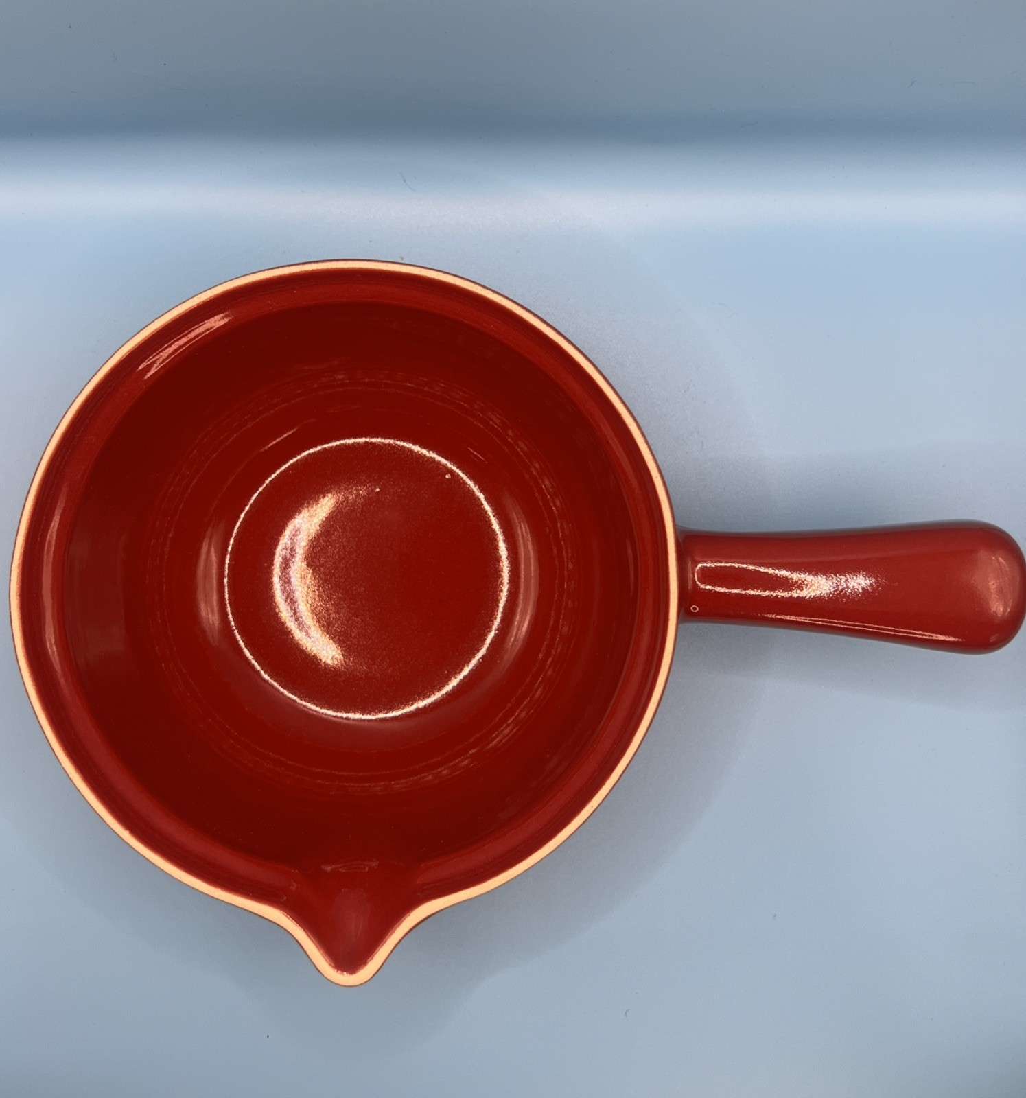 Emile Henry France 7″ Red Flame Ceramic BBQ Sauce Fondue Pouring Pot #2902