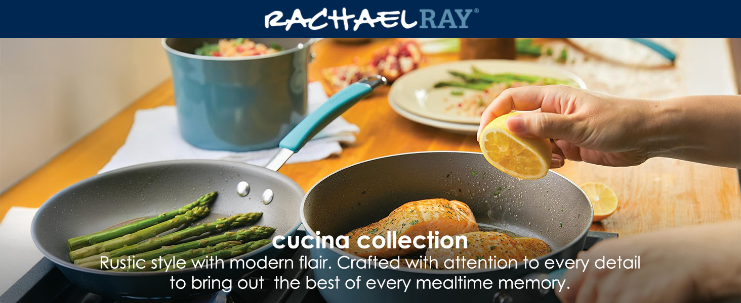 Rachel Ray’s Kitchen Cucina Nonstick Cookware Pots/Pans 12 Piece Set Agave Blue.