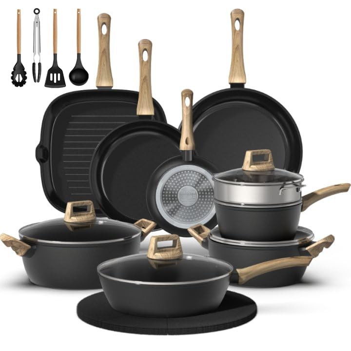 Bazova 23-Piece Pots and Pans Set Non Stick,Titanium Ceramic Cookware Set Non…