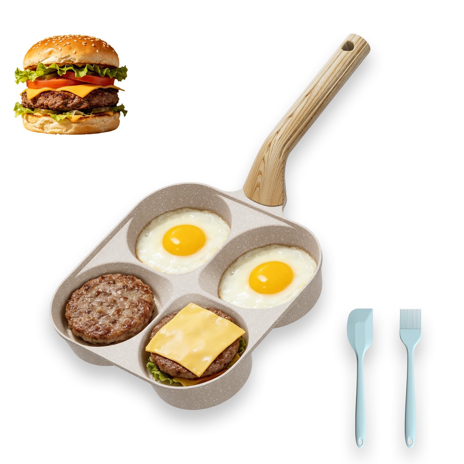 1 PC Upgraded 4Cup Nonstick Granite Omelette Egg Frying Pan Gas Skillet