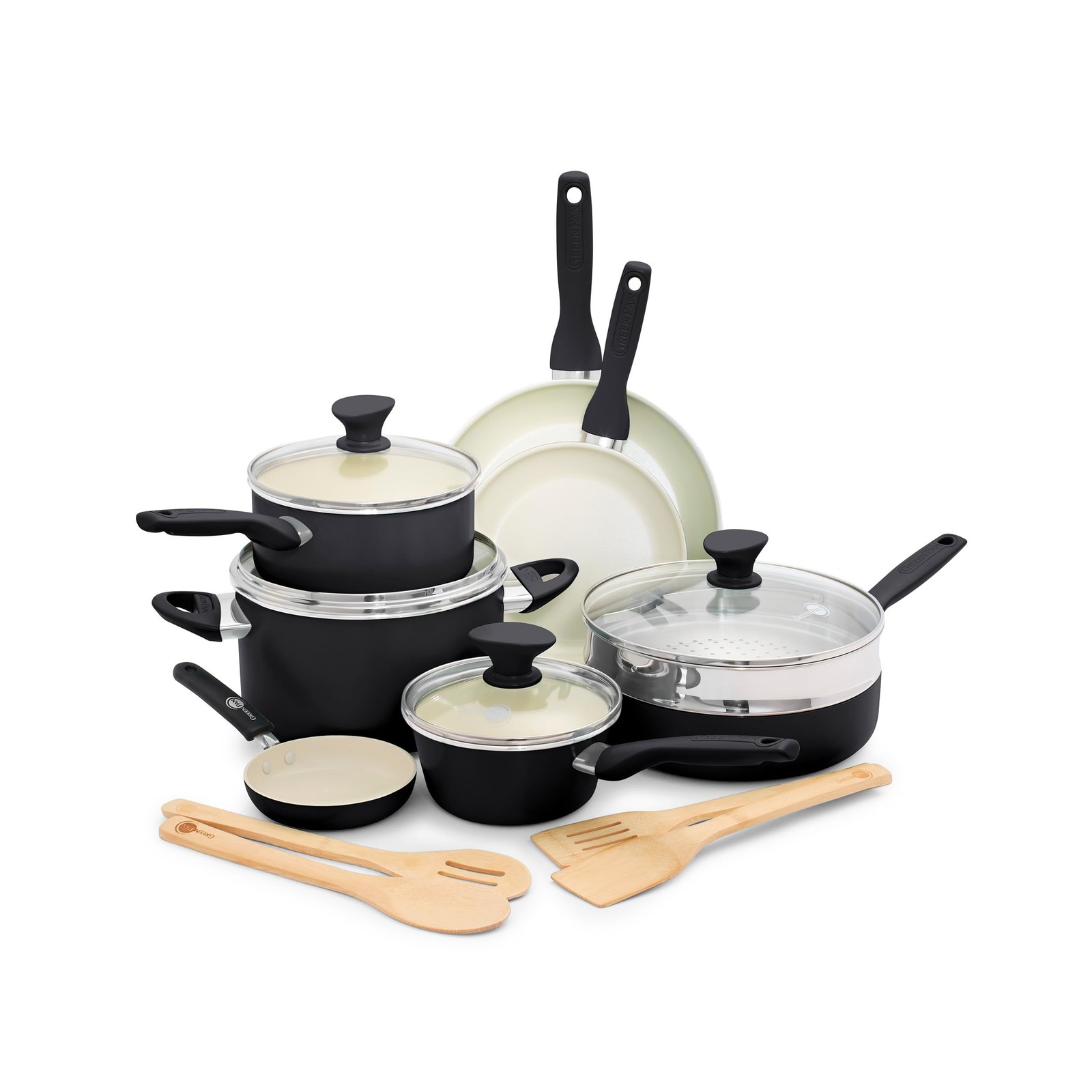 GreenPan Rio 16 Piece Cookware Pots and Pans Set, Hard Anodized Healthy Ceram…
