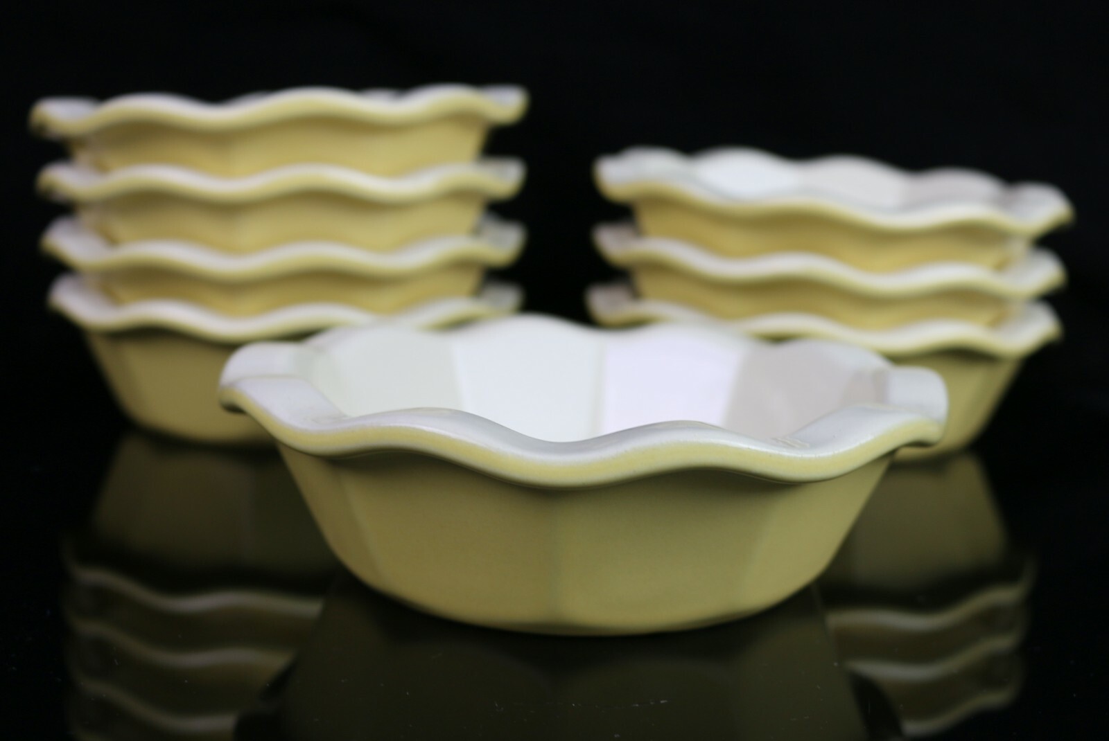 8 Emile Henry Yellow Pie Quiche Dish Ramekins Mini 5.5″ Stoneware 3174 ODP3