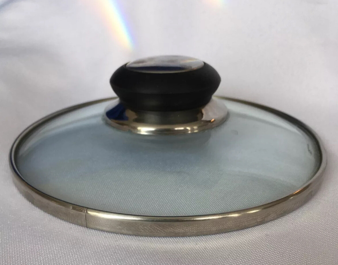 Clear Glass Lid Steel Rim 5 13/16″ with Black & Stainless Steel Knob