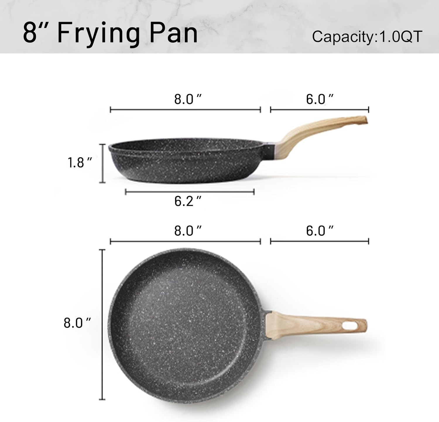 Eco-Friendly Nonstick Frying Pan, 8-Inch Classic Granite for Healthier Cooking