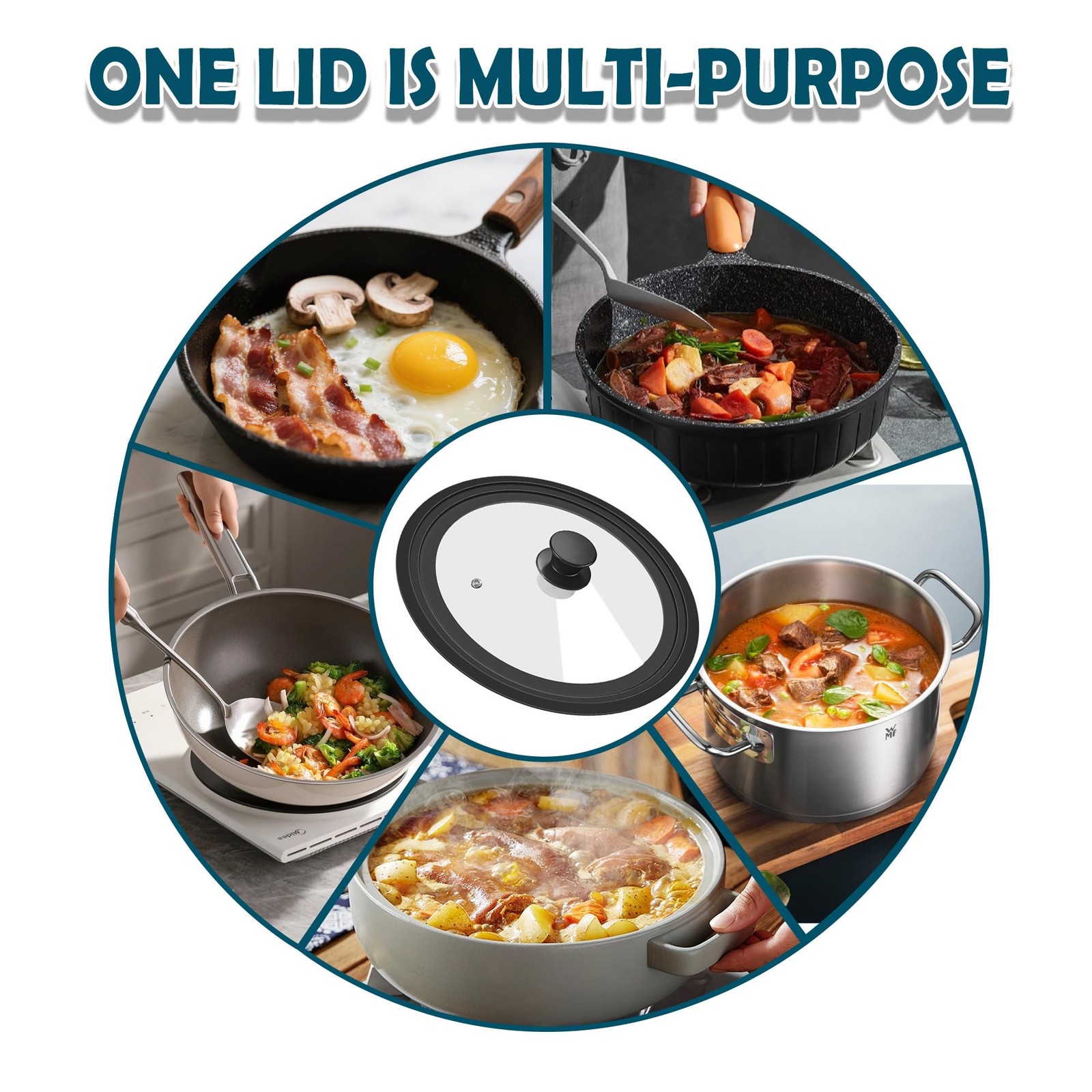 Universal Lid Pots Pans Skillets 11&12&13 inch Silicone Replacement Pan Pot Lids