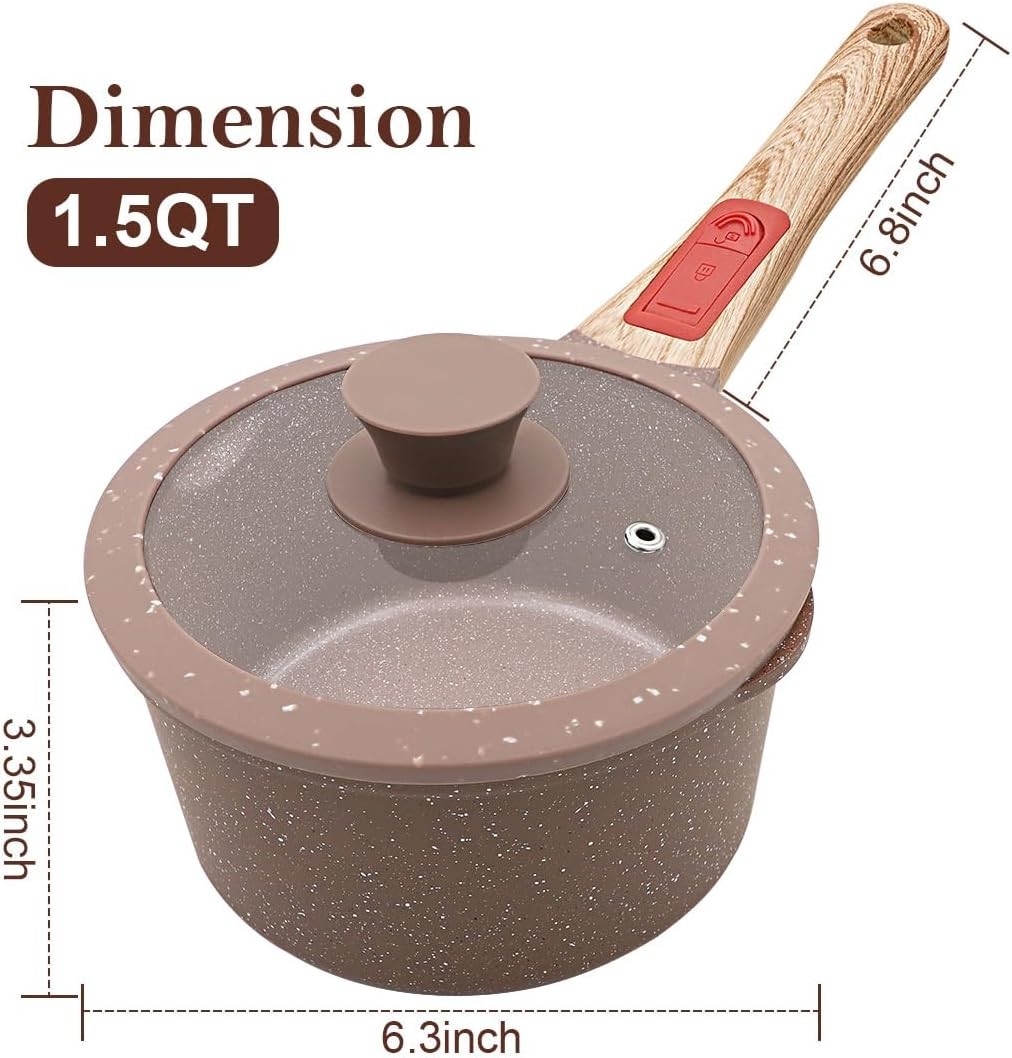 2.3 Quart Ceramic Nonstick Saucepan With Lid Small Sauce Pot With Pour Spouts Fo