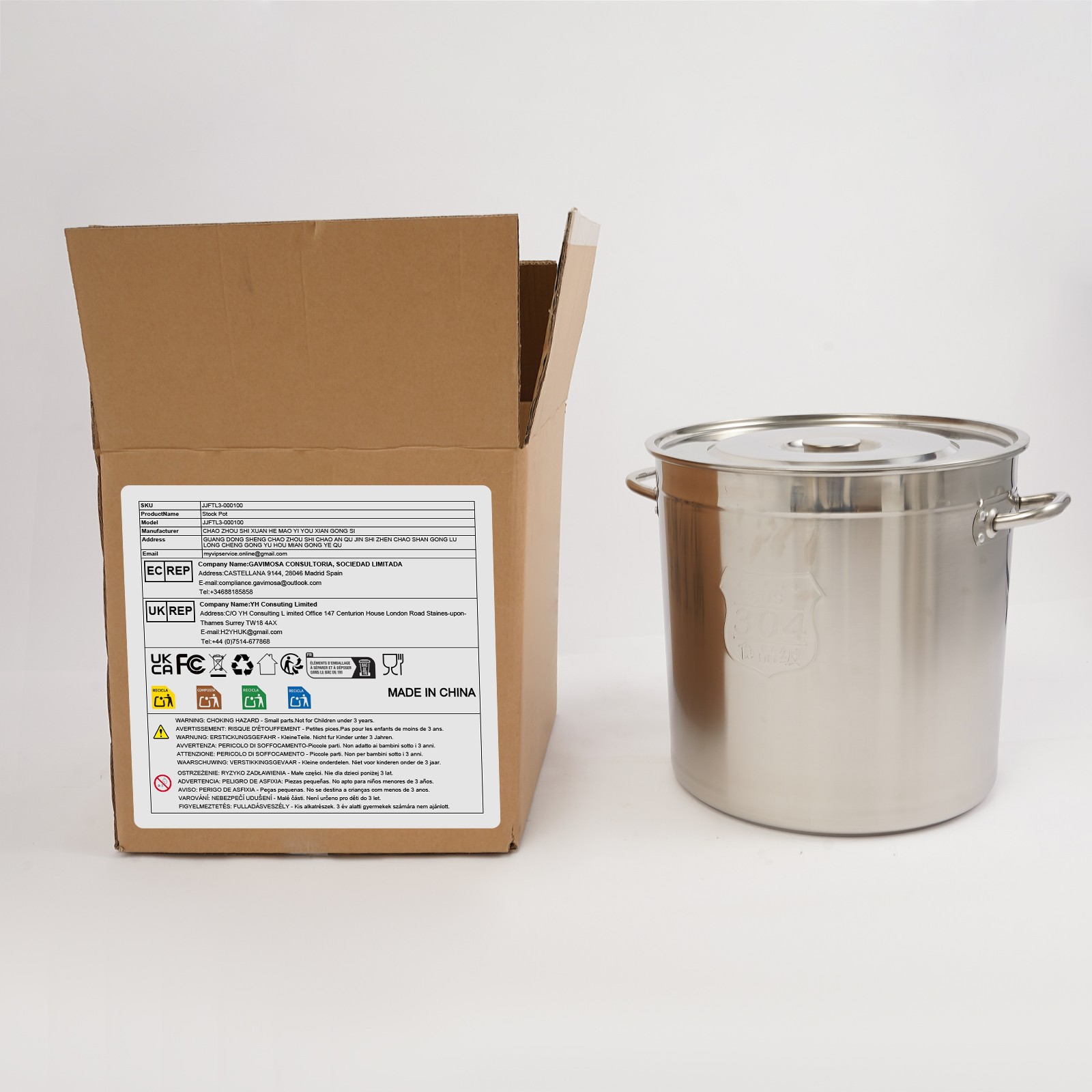 48L Stainless Steel Pot Large Cooking Pot with Lid Stainless Steel Soup Pot