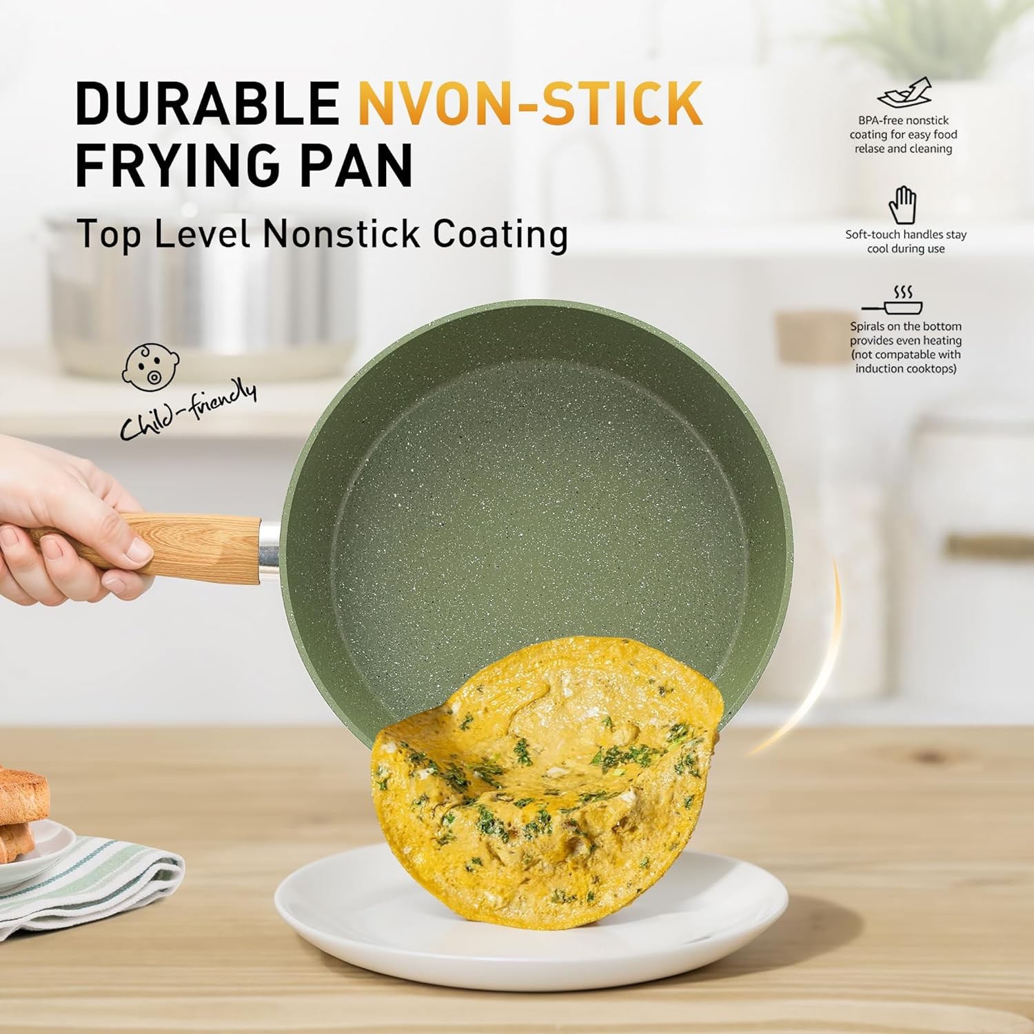 17 Piece Pots and Pans Set Non Stick, Nonstick Induction Granite Kitchen Cookwar