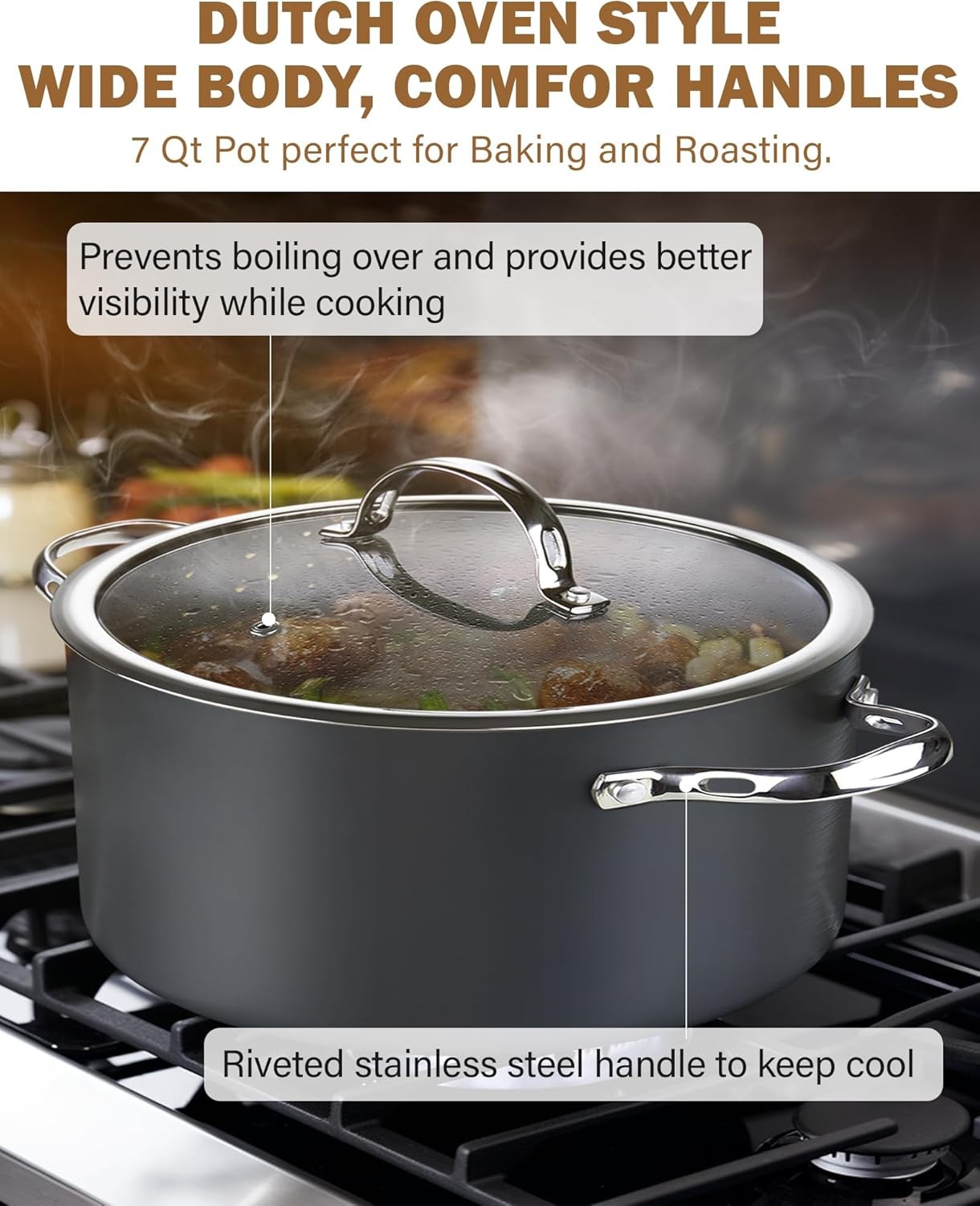 Classic 7-Quart Stock Pot Dutch Oven Casserole W/ Glass Lid Hard Anodized