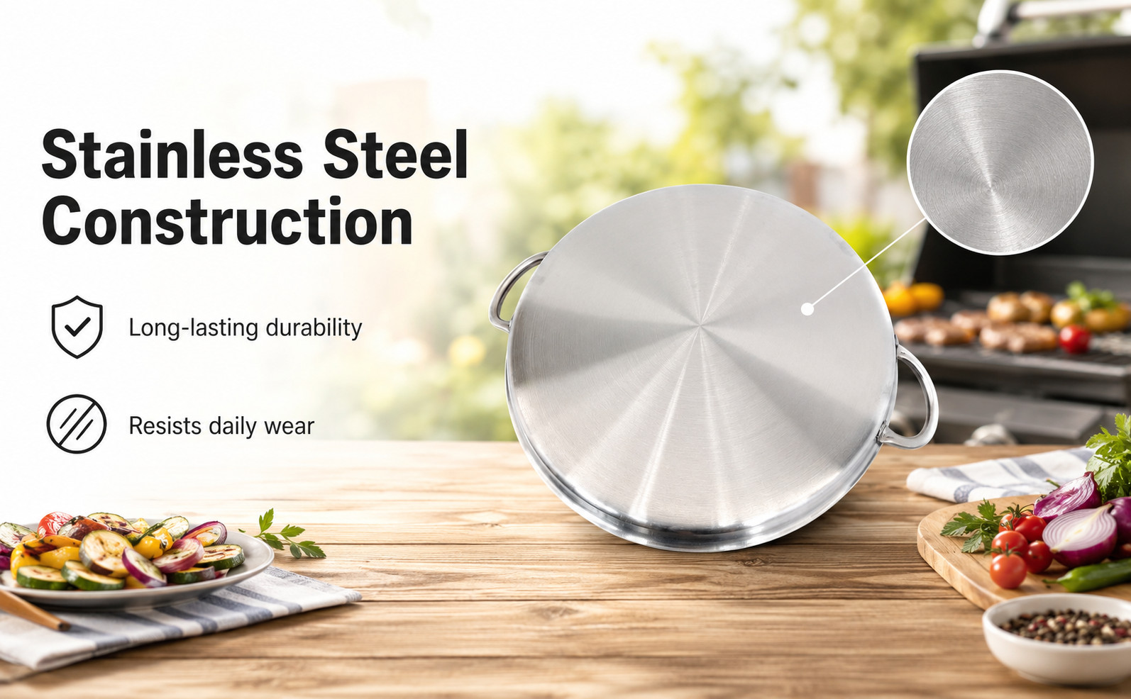 16” Stainless Steel Flat Comal Griddle – Round Non-Stick Grill & Frying Pan