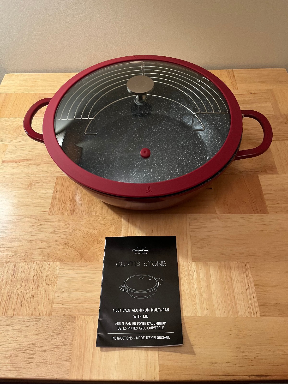 Curtis Stone Dura-Pan Nonstick 4.5 Qt. Aluminum Pan~Red with Lid & Rack`New