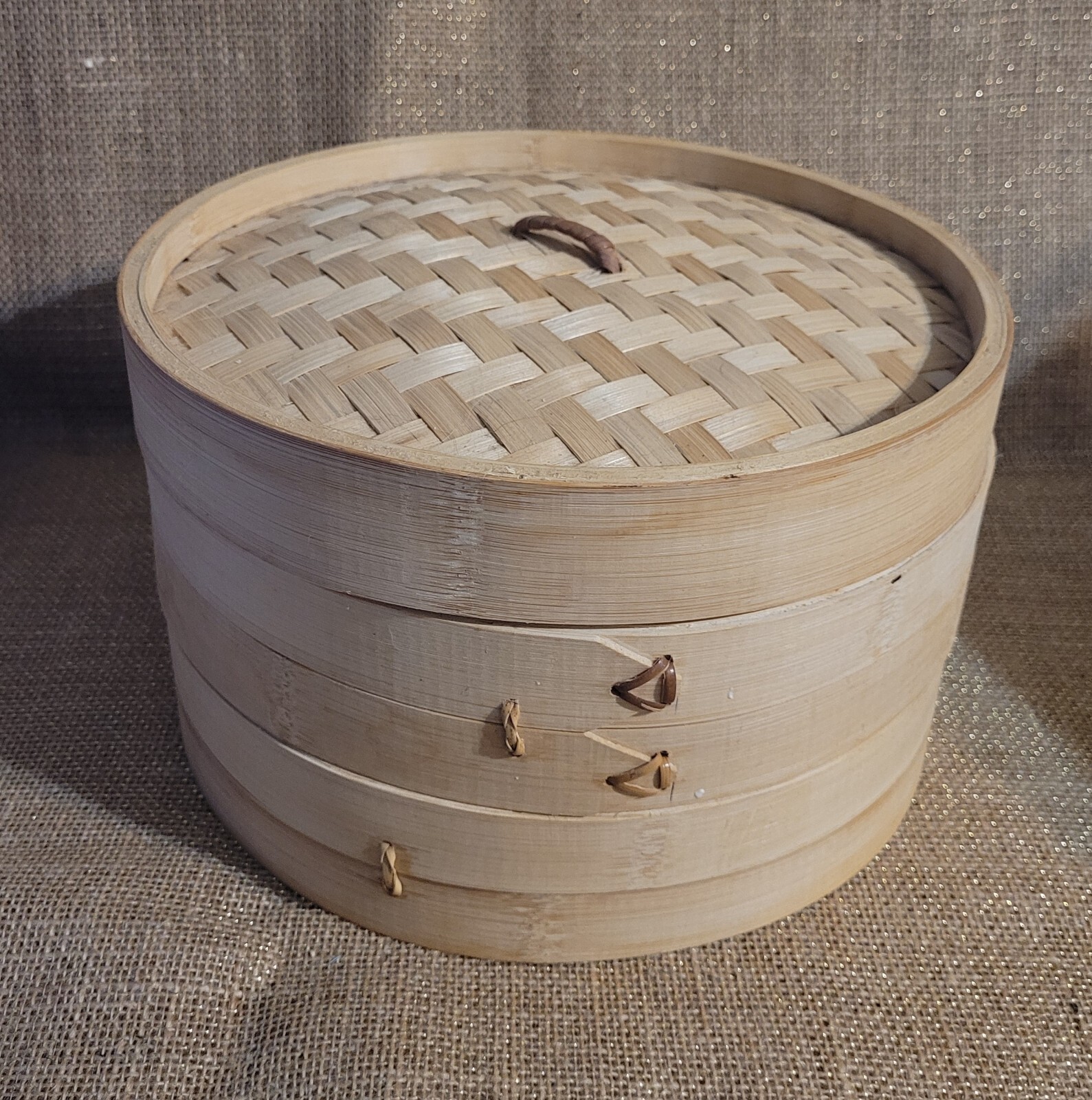 10″ Natural Bamboo Steamer Cooker 2 Tier Levels & Cover Stackable Asian Oriental
