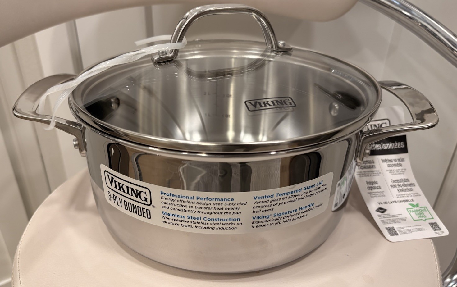 VIKING 4 Qt 3-Ply Mirror Stainless Steel Stockpot w/Glass Lid NWT