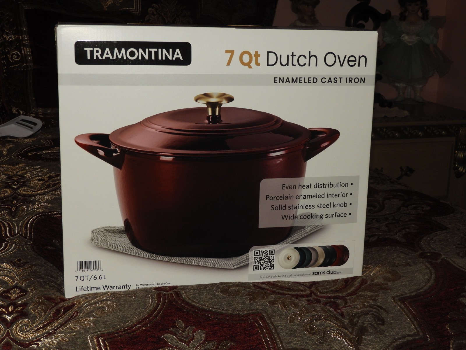 Tramontina 7 Quart Enameled Cast Iron Round Dutch Oven Burgundy