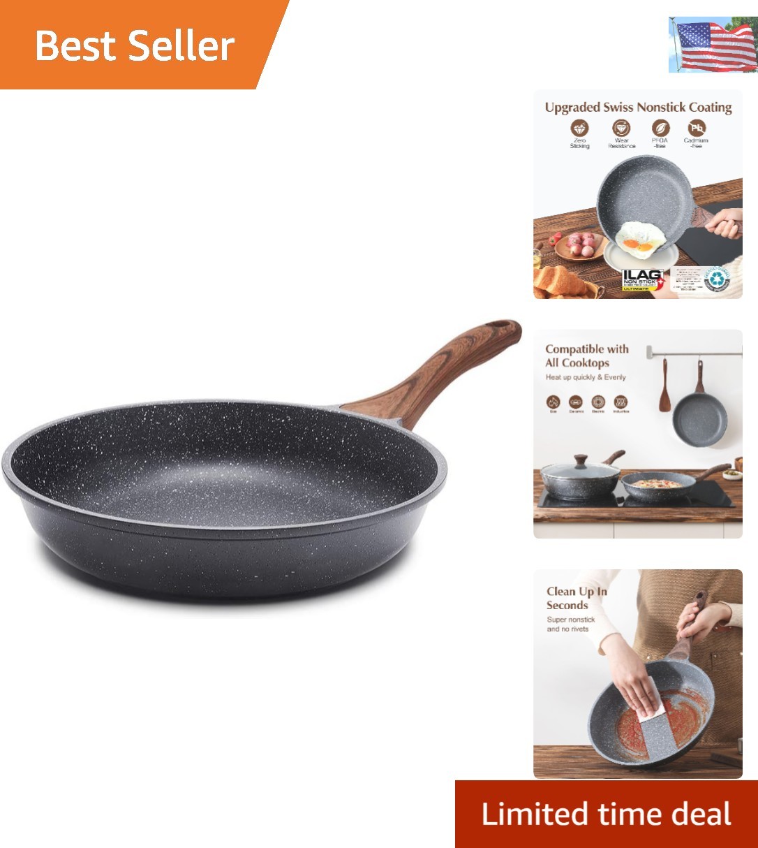 Durable 9.5-Inch Nonstick Omelette Pan with Induction Compatibility & Easy Clean