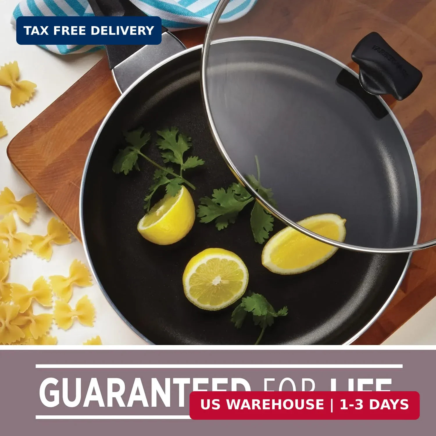 Farberware Dishwasher Safe Nonstick Aluminum Jumbo Cooker Chef’s Pan with Lid an