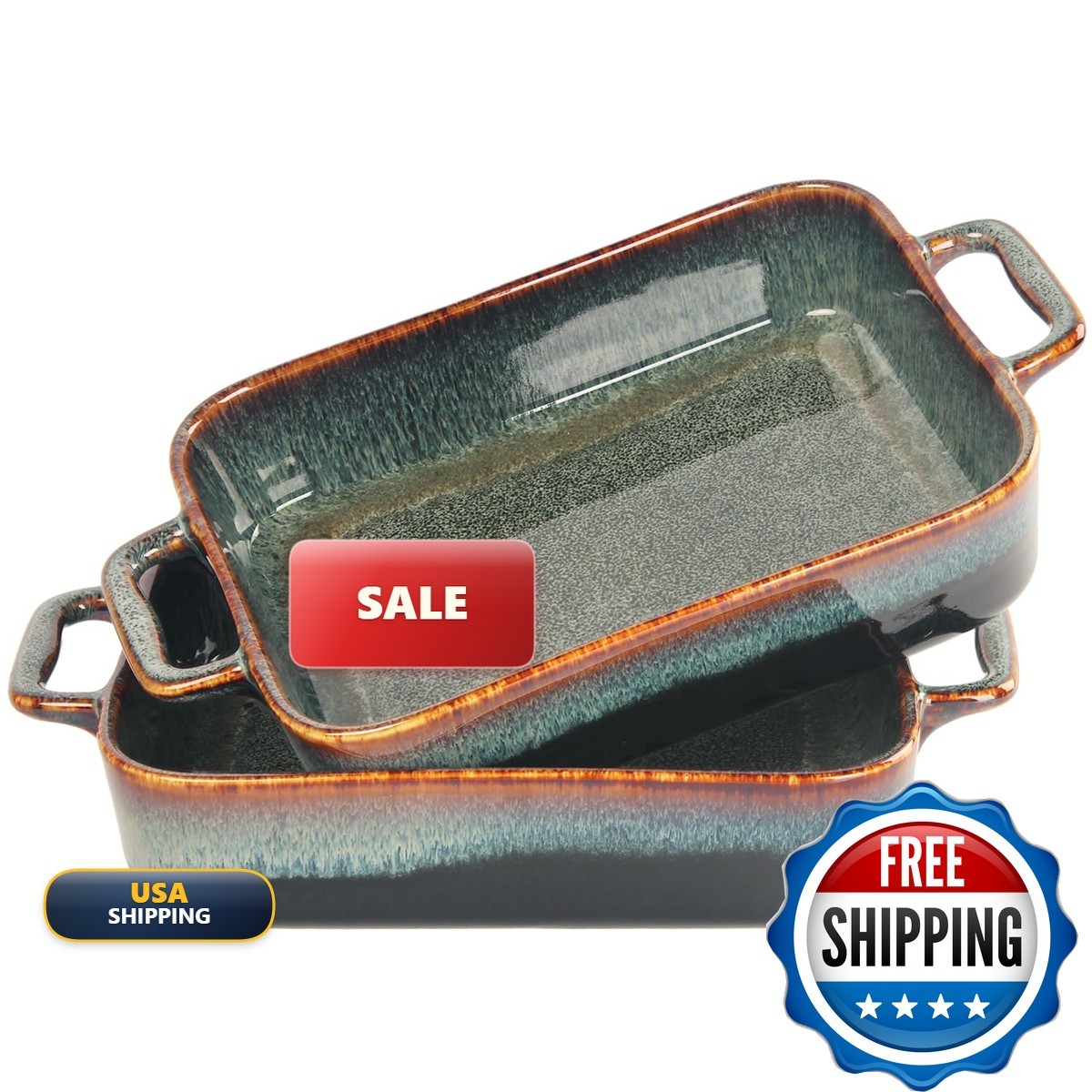 LIUYWYHCF 8×6 Porcelain Rectangular Casserole Dish 2-Piece 1 QT Ceramic Baking
